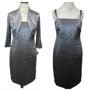 R&M Richards Silver Spaghetti Strap Midi Evening Dress & Matching Blazer 2 Piece
